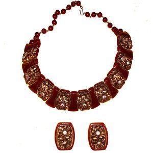 Vintage Necklace and Clip-On Earrings Set Marked Western Germany